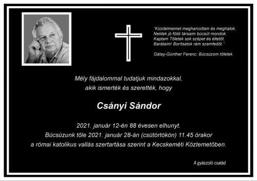 Elhunyt Csányi Sándor